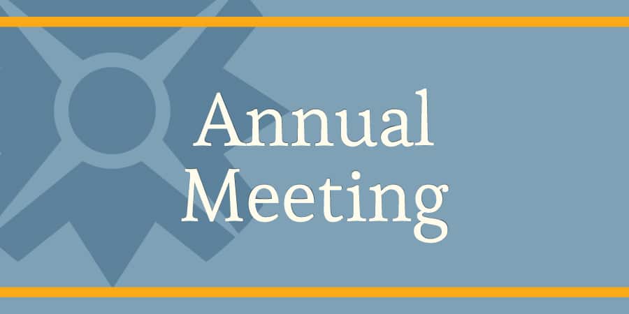 The words Annual Meeting against a blue background.