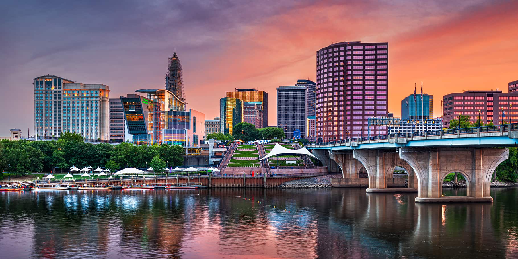 Skyline view of Hartford, CT from the bay.