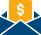 An illustration of a card with a dollar symbol extending from an envelope.