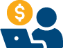 An illustration of a person using a laptop with a dollar symbol over it.